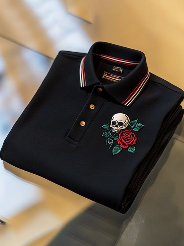 Camisa polo ejecutivo rayas Logo estampado de manga corta para hombre