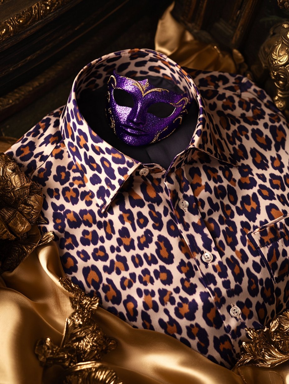 Camisa Purple Carnival Theme de lujo seda de manga larga para hombre