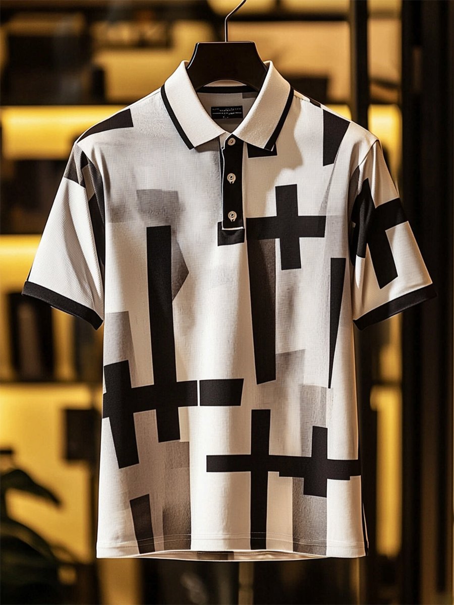 Camisa polo ejecutivo casual Cross estampado Button de manga corta para hombre