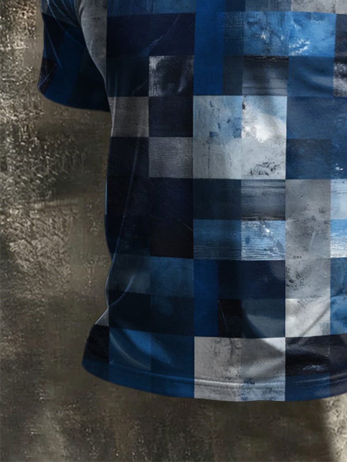 Camisa polo retro Abstract Art estampado casual para hombre