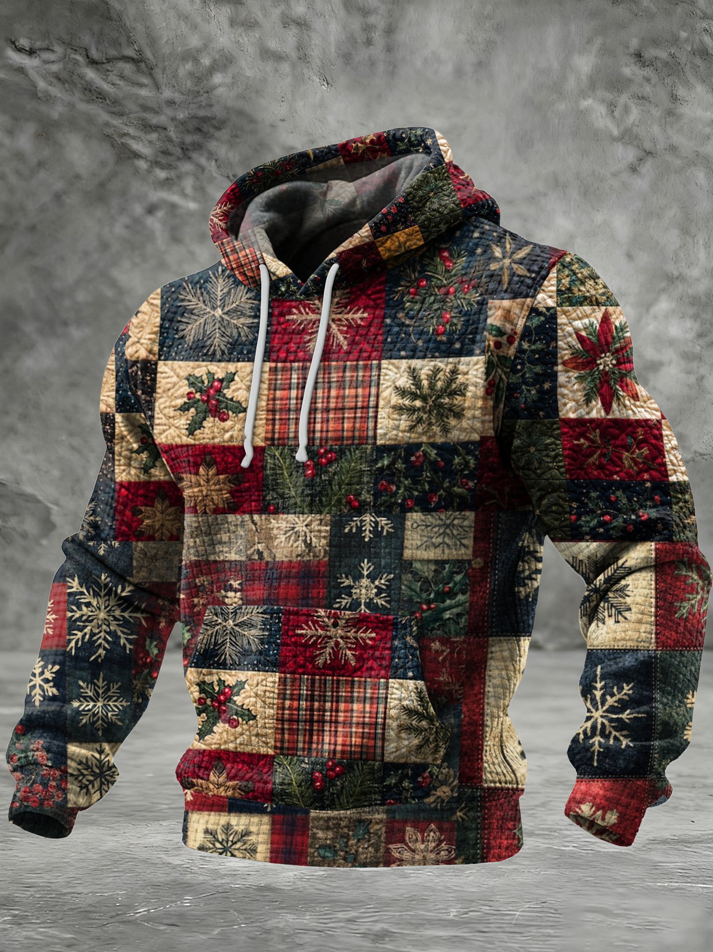 Sudadera Christmas a cuadros jacquard con gorrasucha para hombre