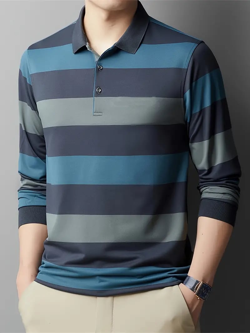 Ejecutivo casual a rayas con botones Polo para hombre