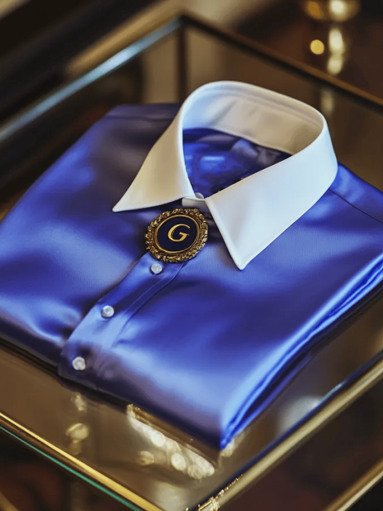 Camisa satén de lujo ejecutivo a rayas de manga larga (without tie, tie clip and brooch)