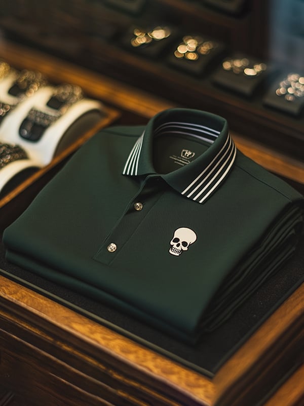 Camisa polo ejecutivo casual Skull estampado con botones para hombre