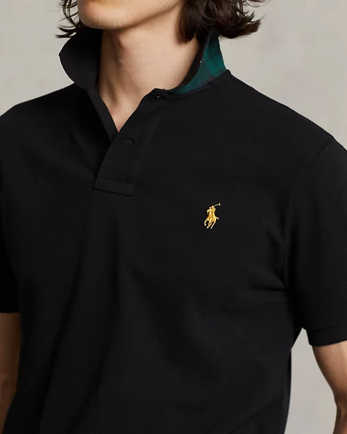 Camisa polo de malla con ribete de cuadros escoceses personalizada y ajustada para hombre - vista 5