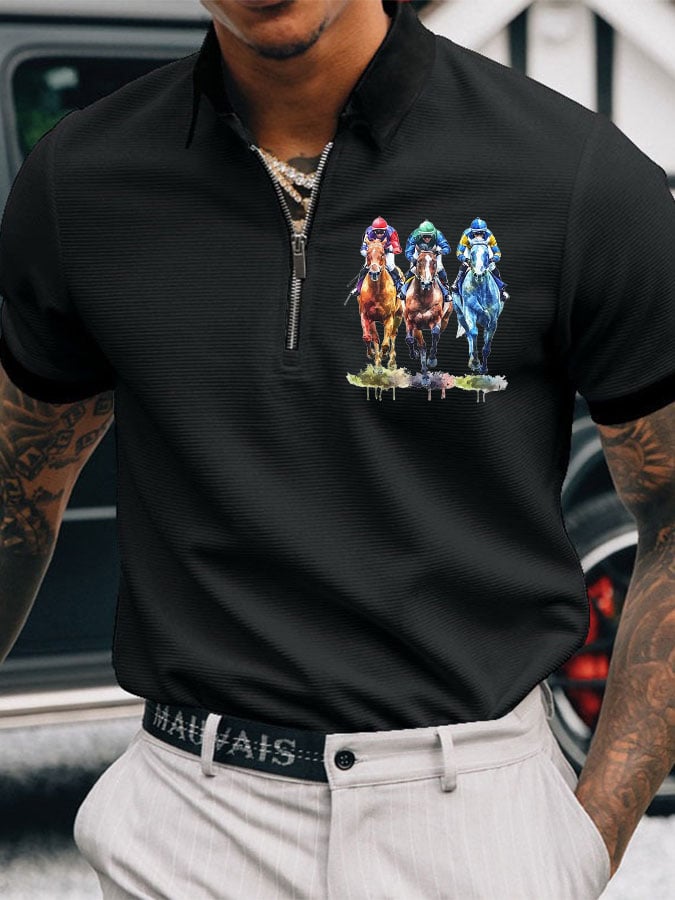 Camisa polo Horse Racing estampado casual para hombre
