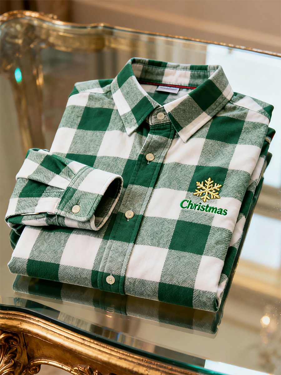 Camisa Christmas a cuadros de manga larga para hombre