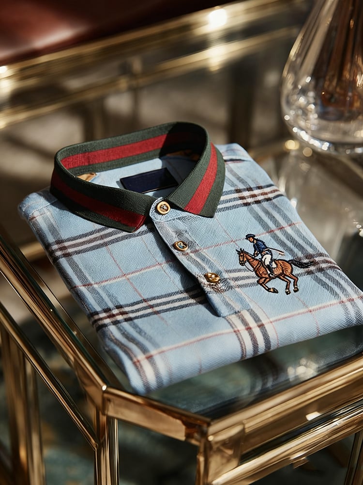 Camisa polo retro ejecutivo estampado de manga larga para hombre