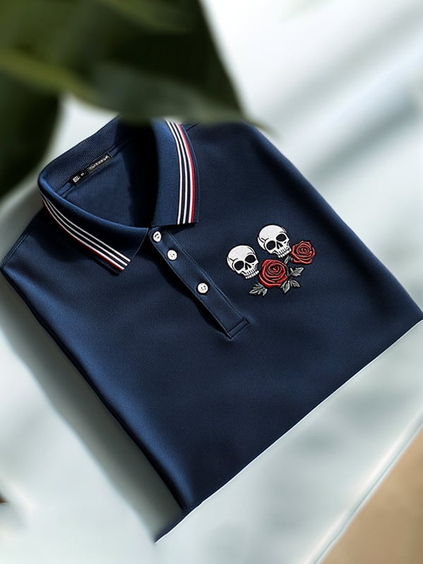 Camisa polo ejecutivo rayas Logo estampado de manga corta para hombre