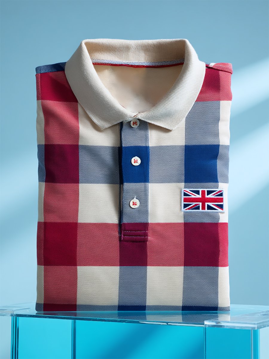 Camisa polo ejecutivo casual Union Jack Button de manga corta para hombre