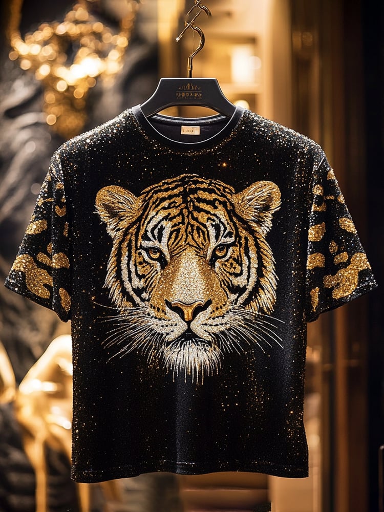 Camiseta Tiger Sequin ejecutivo estampado de manga corta para hombre