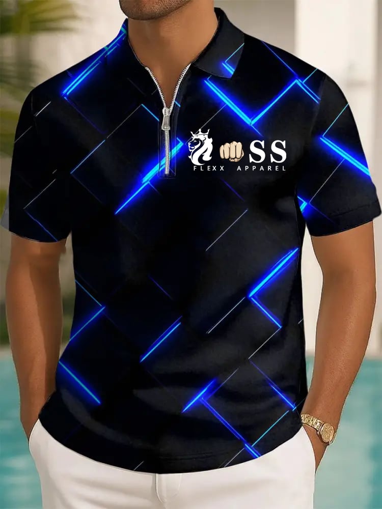 Camisa polo retro Letter Design estampado casual cierre para hombre