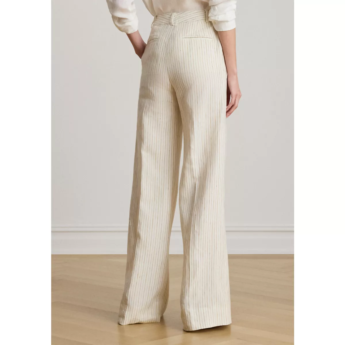 Pinstripe Linen Wide-Leg Pants - 2