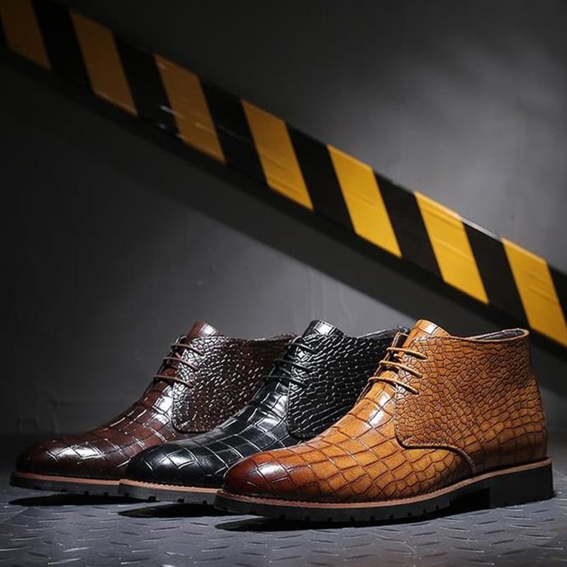 Botas casual Front Lace Up Crocodile diseño cuero para hombre