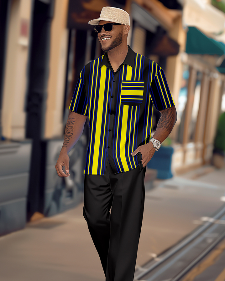 Camisa retro colorblock de manga corta walking Suit 1684 para hombre
