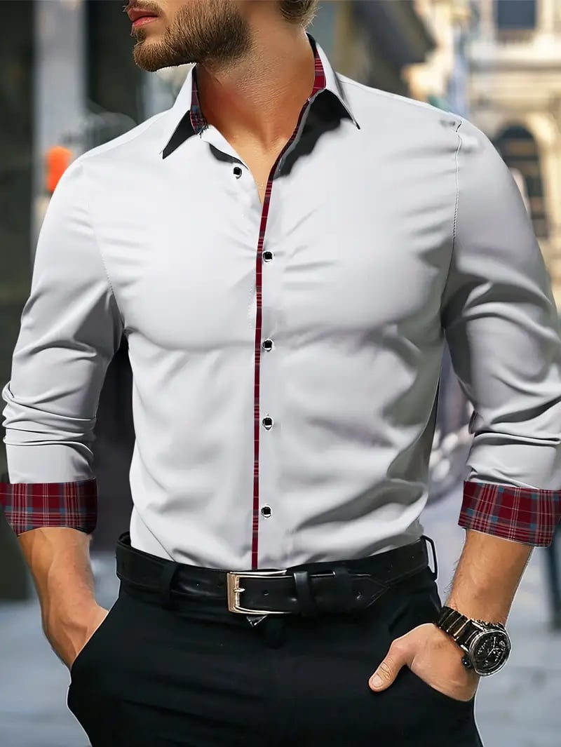 Camisa Street Style ejecutivo casual estampado de manga larga para hombre