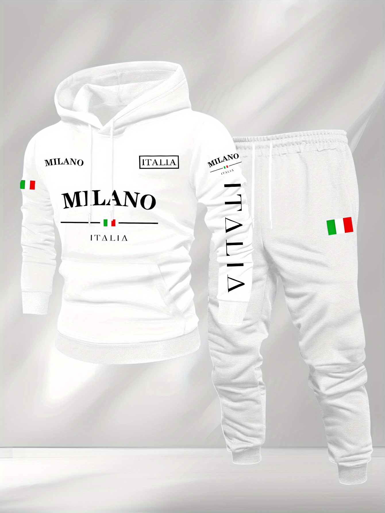 Conjunto de dos piezas casual Color Matching estampado sudadera con capuchas de manga larga sudaderas & Sweatpantalón para hombre