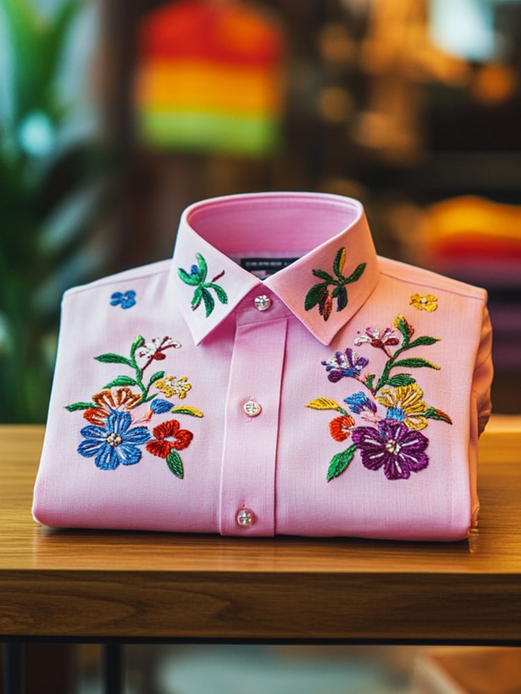 Camisa ejecutivo casual floral solapa de manga corta para hombre