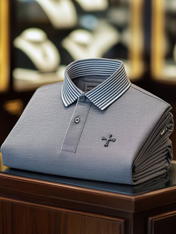 Camisa polo ejecutivo casual Cross estampado Button para hombre