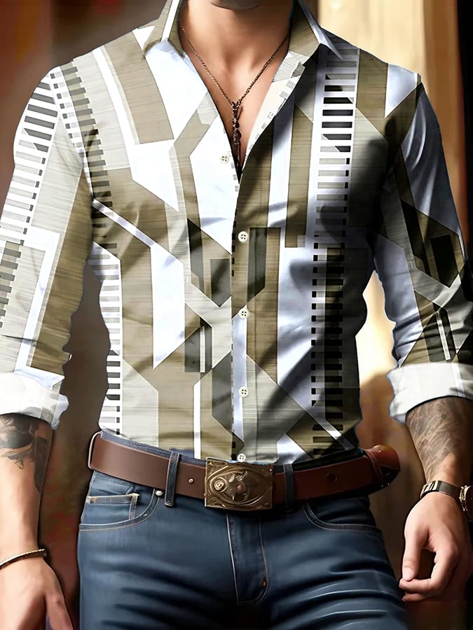 Camisa geométrico estampado ejecutivo para hombre