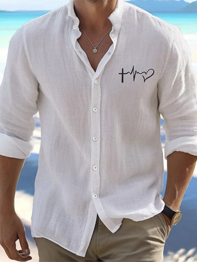 Camisa Valentine's Day Heart estampado de moda casual para hombre