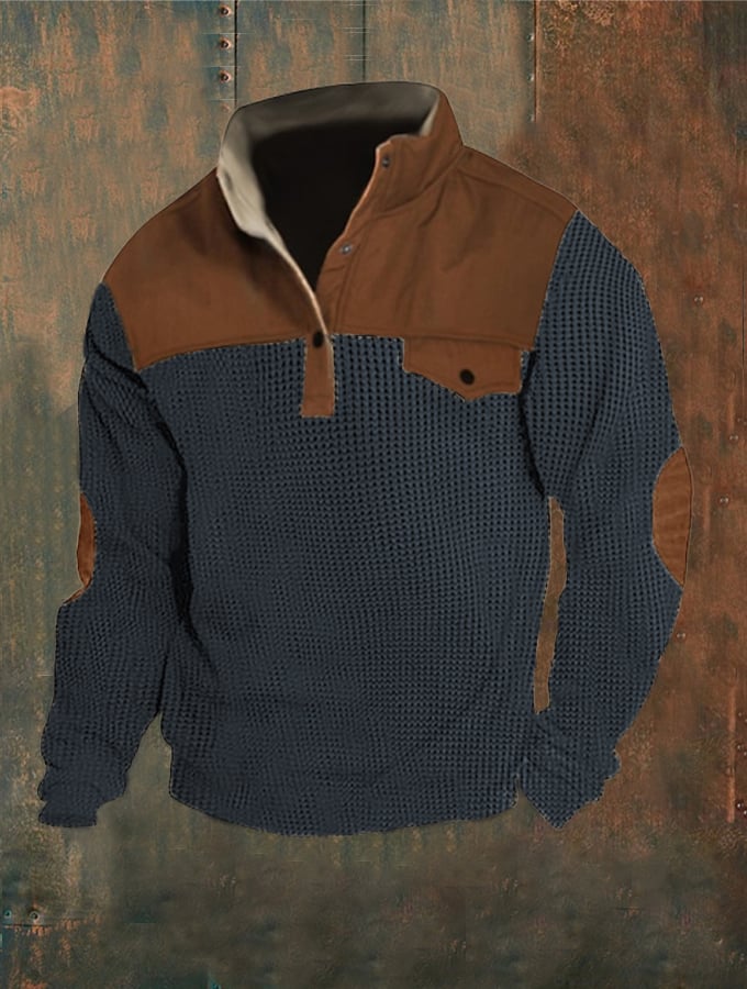 Corn Kernel Button Standing cuello Pullover para hombre