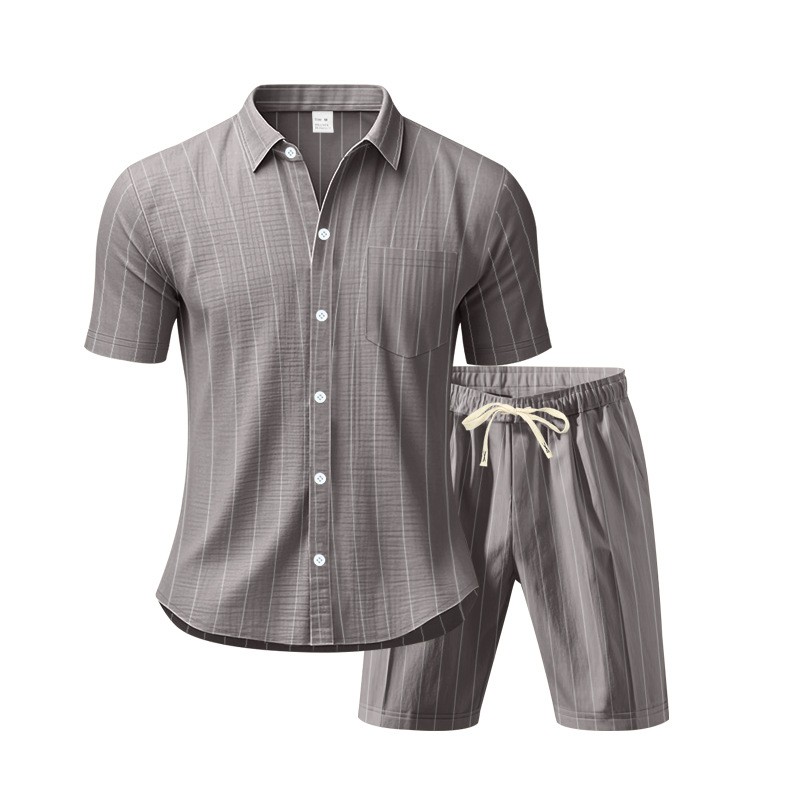 Conjunto de dos piezas a rayas de lino , casual de manga corta con botones camisa and Beach shorts Set, Lightweight transpirable Summer Outfit, holgado Fit Drawstring shorts, Comfortable elegante Set for Vacation Travel Resort para uso diario Wear Lounge para hombre