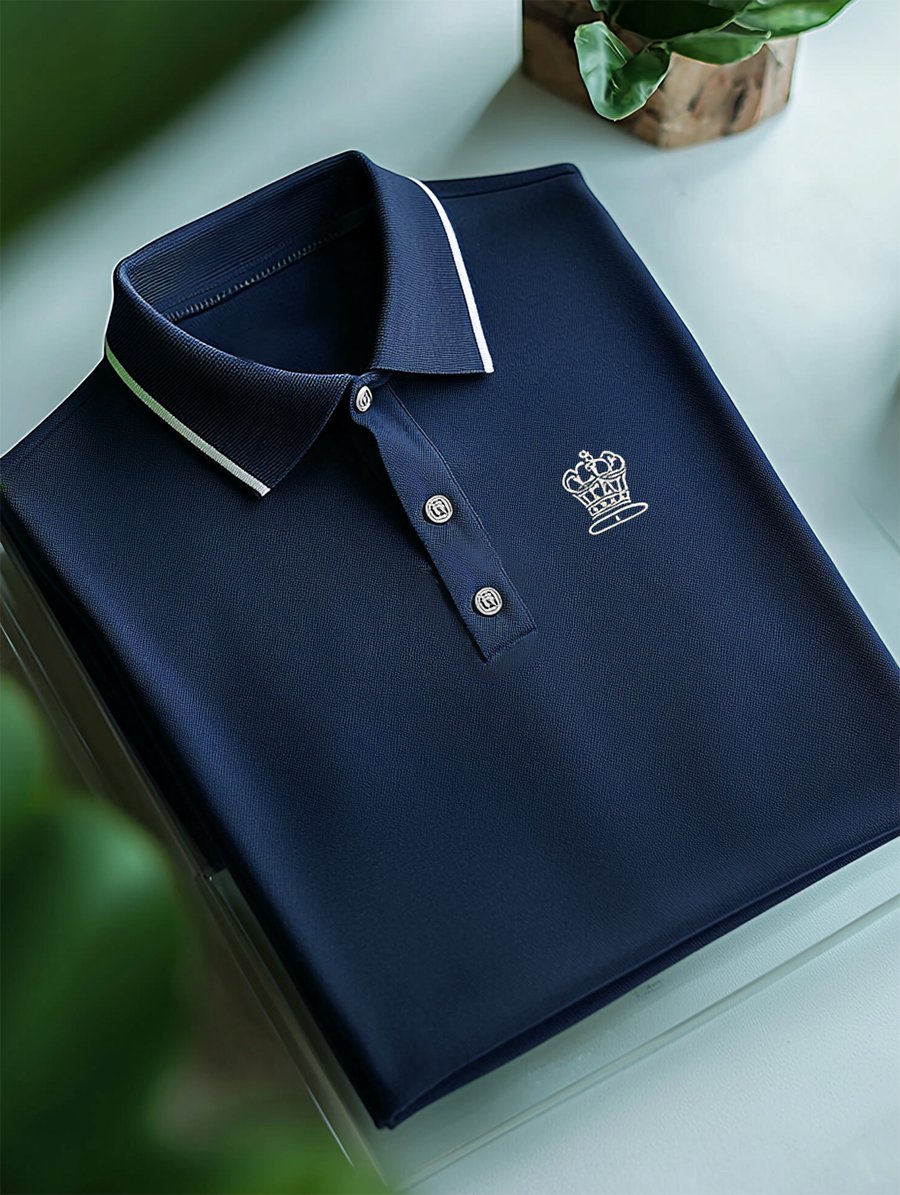 Camisa polo ejecutivo casual a rayas Button de manga corta para hombre