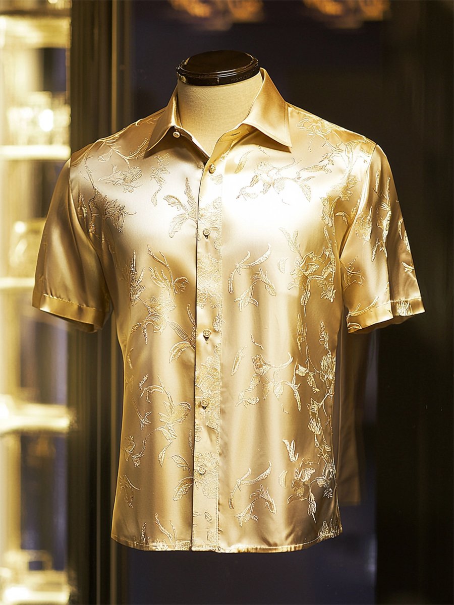 Camisa satén Luxe Royal estampado de manga corta para hombre