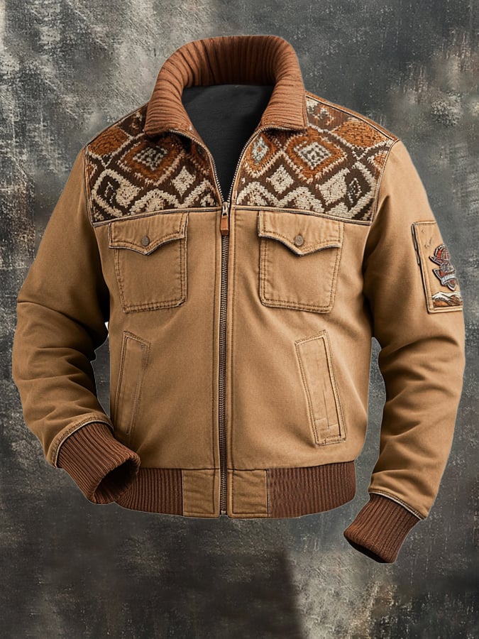 Chaqueta retro clásico desgastado casual Fur cuello bolsillo para hombre