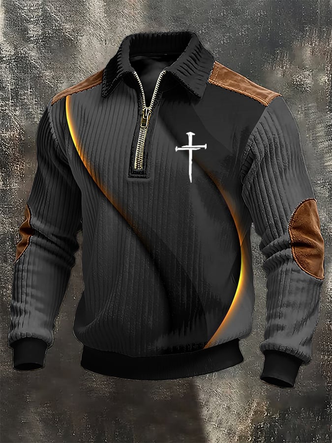 Sudadera vintage Faith Cross Design estampado casual cierre para hombre