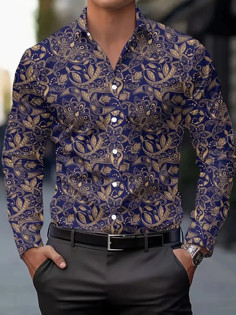 Camisa Street Style ejecutivo casual estampado de manga larga para hombre