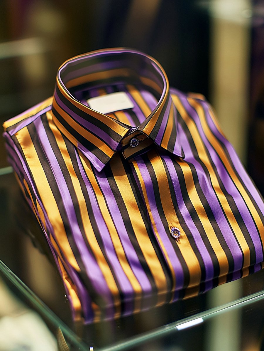 Camisa seda rayas de lujo ejecutivo de manga larga No Bow Tie para hombre