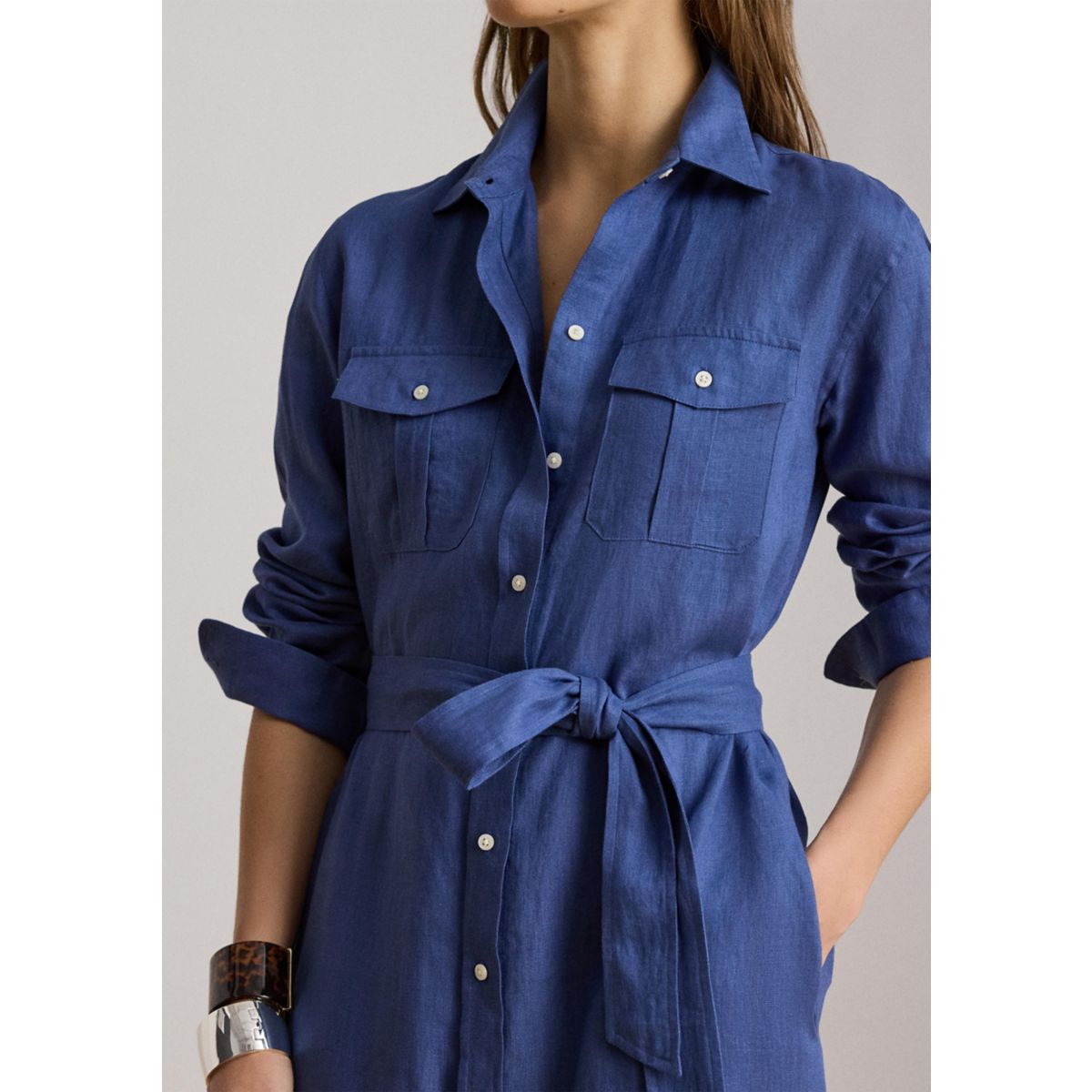 Belted Linen Midi Shirtdress - 3