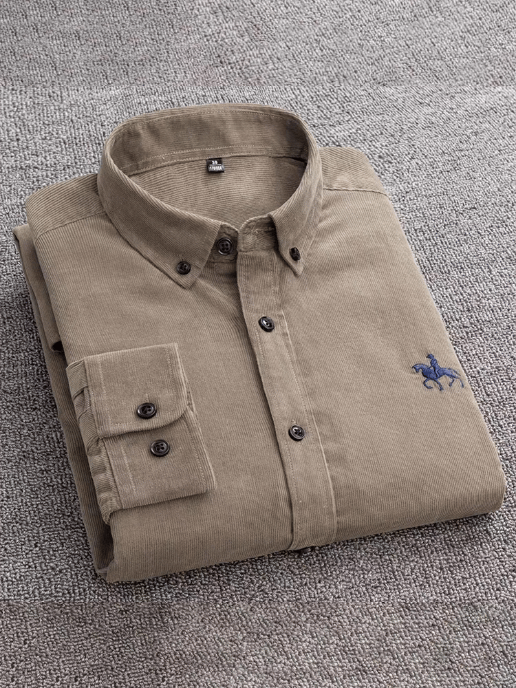 Camisa de algodón pana de manga larga para hombre