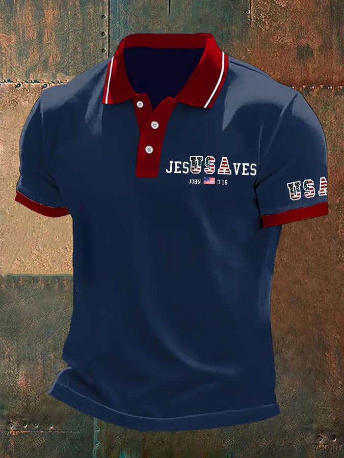Camisa polo vintage USA Jesus Saves estampado para hombre