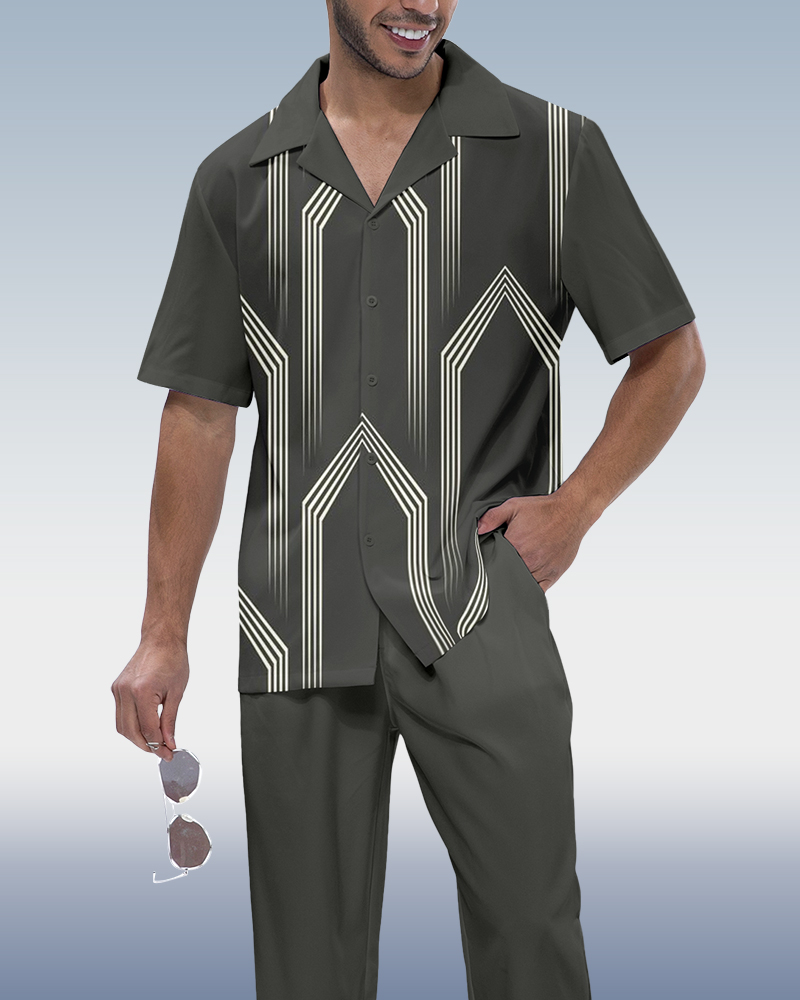 Rianmond vintage Line estampado de manga corta Walking Suit 257 para hombre