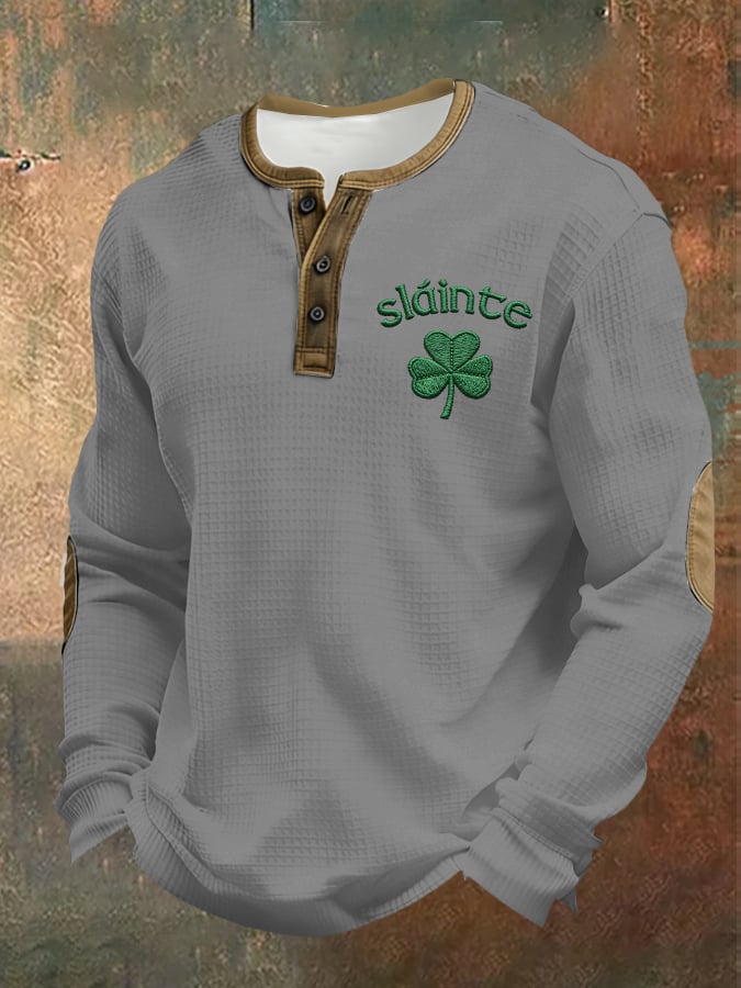 Camisa casual Saint Patrick's Day clover Henley para hombre