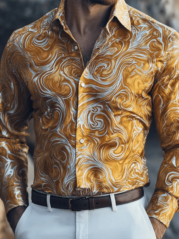 Camisa satén Luxe de manga larga con botones para hombre