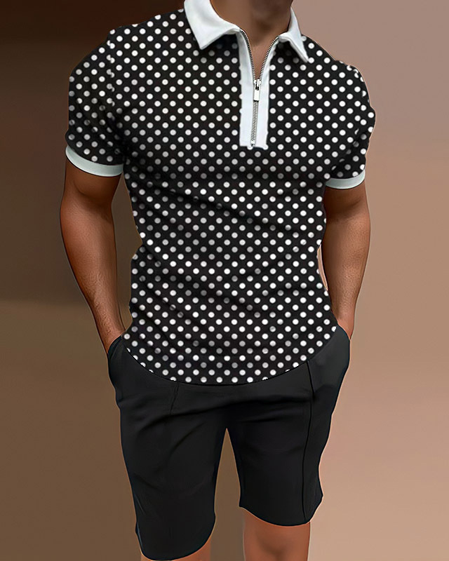 Conjunto de dos piezas camisa polo casual stitching para hombre