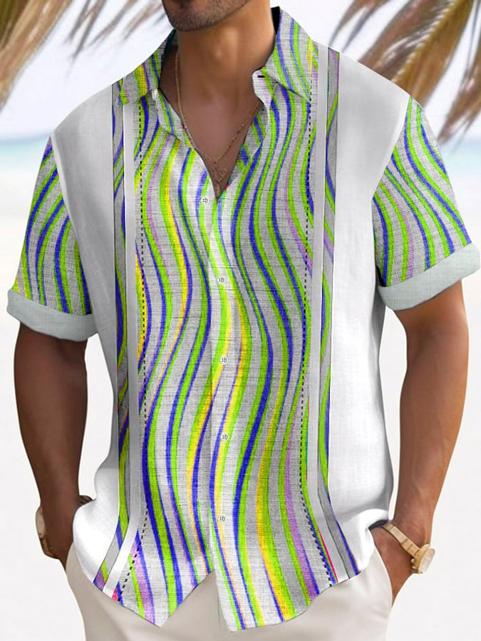Camisa de moda casual Holiday Color Contrast estampado de manga corta