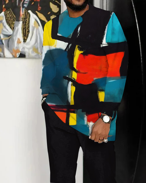 Retro Abstract Art Pattern Walking Suit de manga larga Suit para hombre
