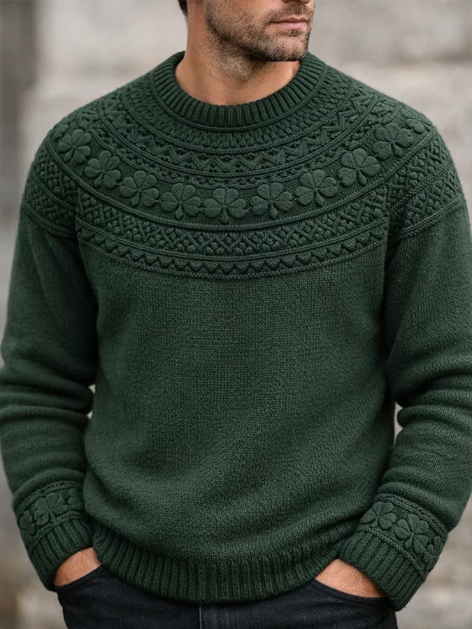St. Patrick'S Day Shamrock Art estampado tejido Sweater para hombre