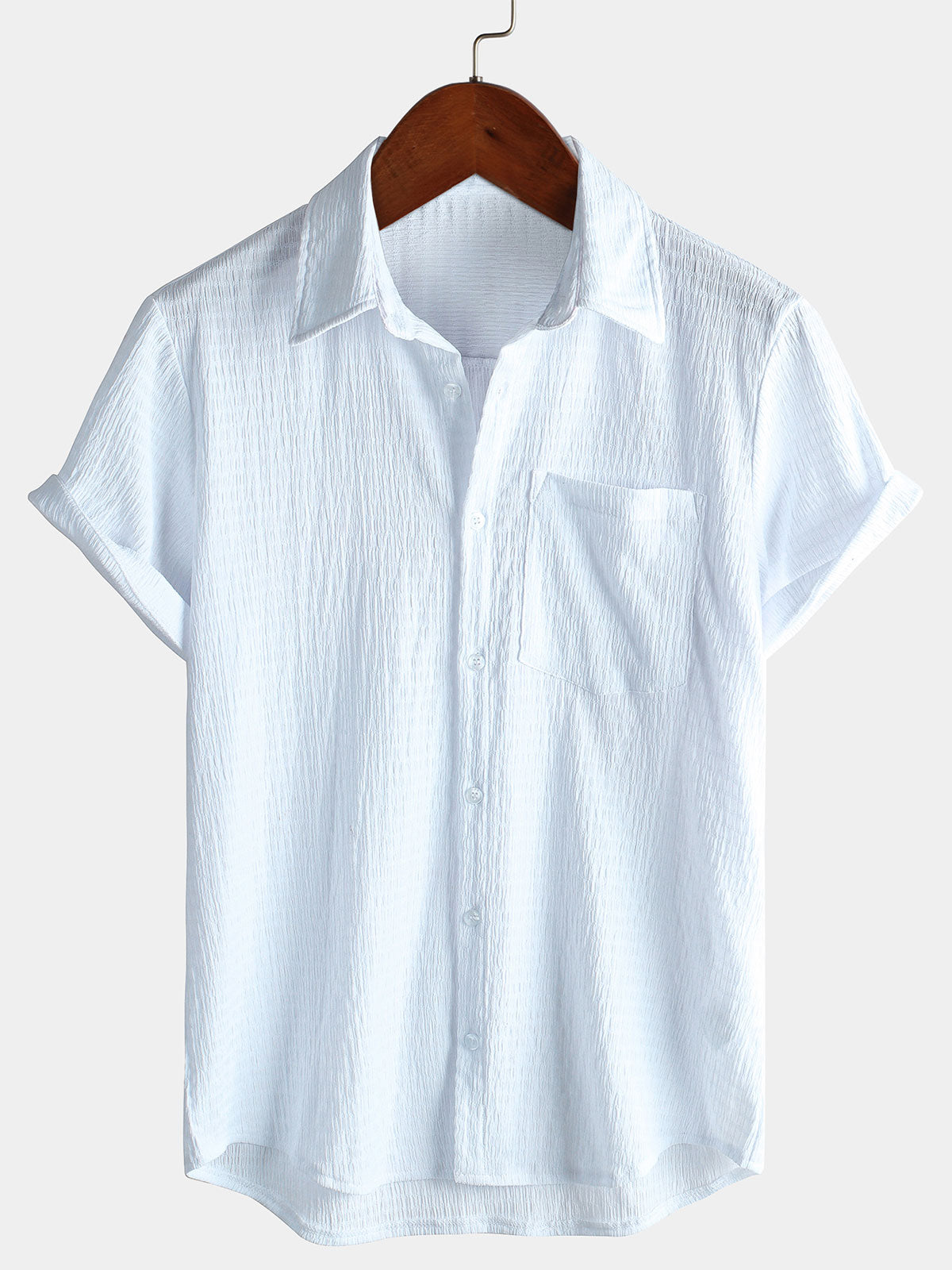 Camisa Summer de color sólido Pocket casual de manga corta para hombre