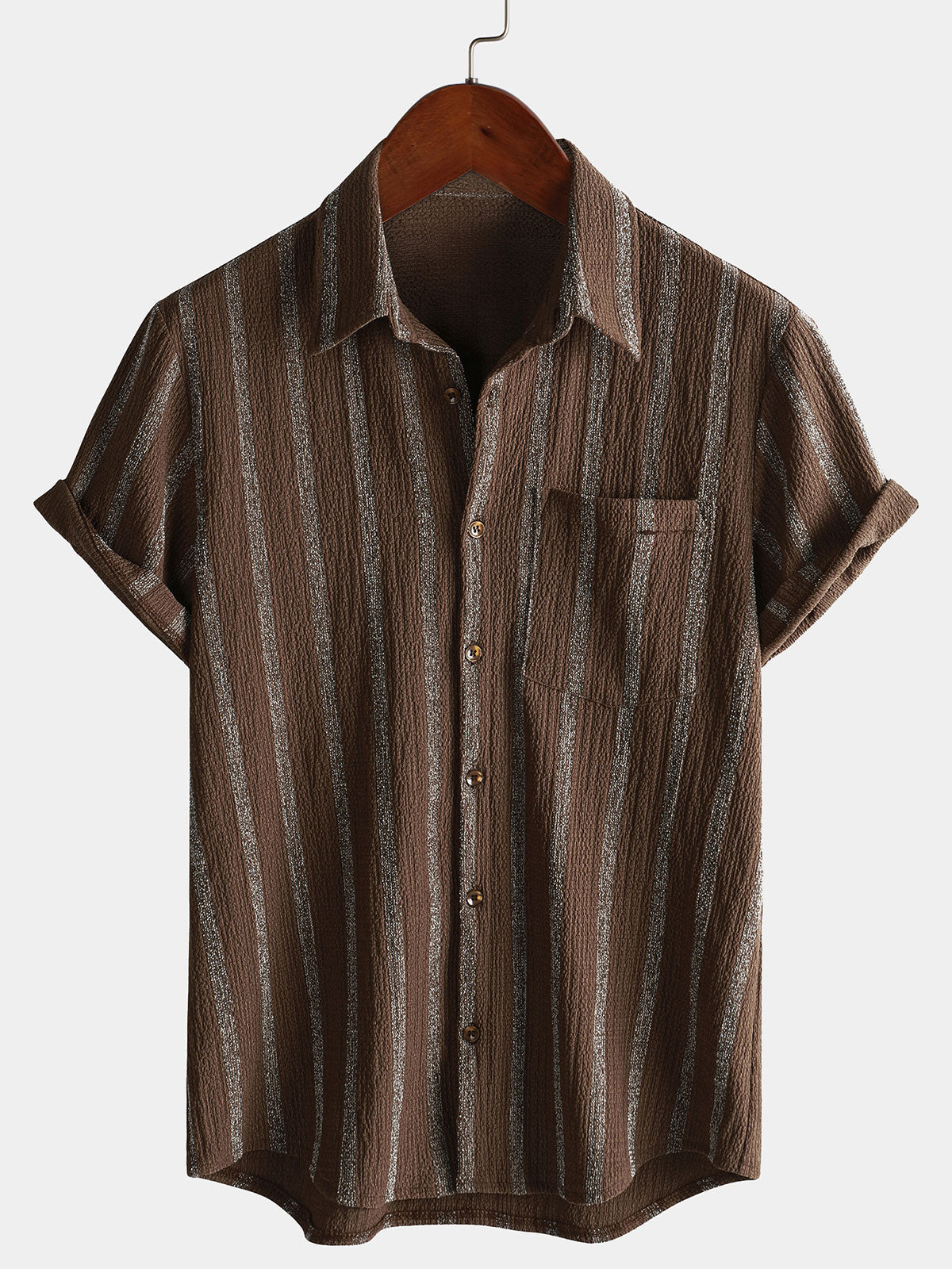 Camisa Summer a rayas Pocket Button Up de manga corta Hawaiian para hombre