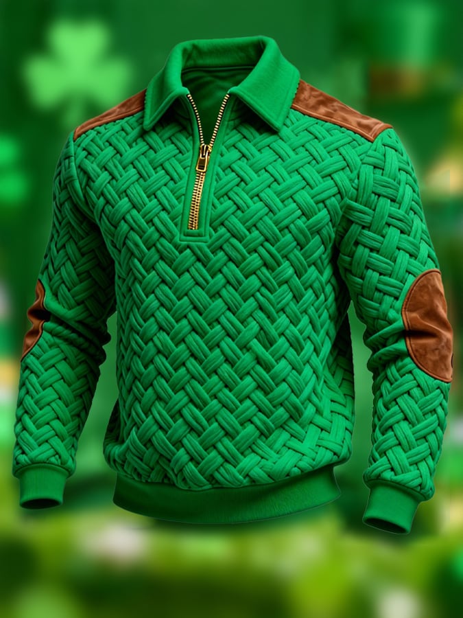 Sudadera retro jacquard texturizado Patchpara trabajo Comfortable Color-Blocked con cierre para hombre