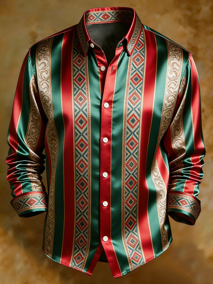 Camisa de lujo ejecutivo a rayas estampado de manga larga para hombre