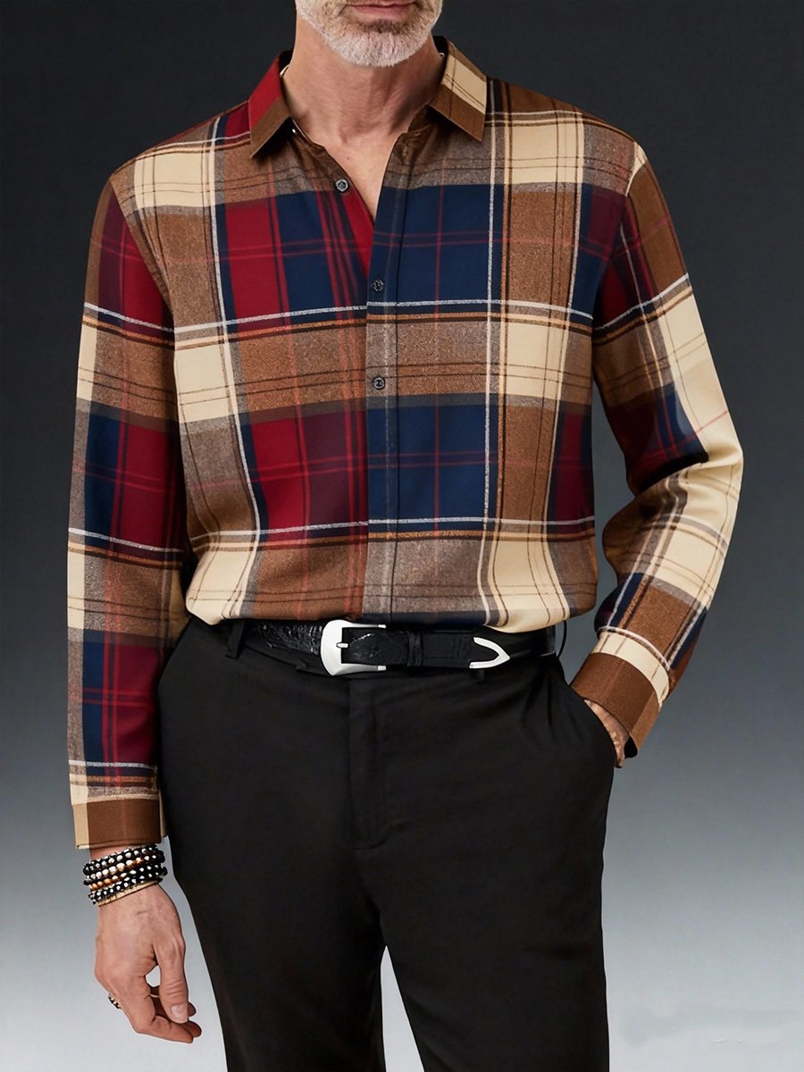 Camisa Artistic a cuadros estampado de manga larga para hombre