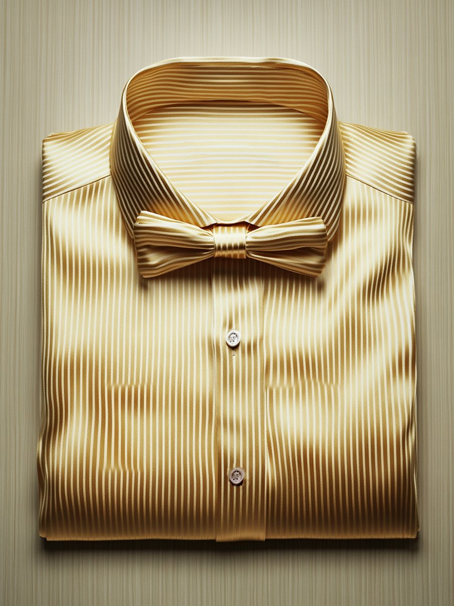 Camisa seda rayas de lujo ejecutivo de manga larga No Bow Tie para hombre