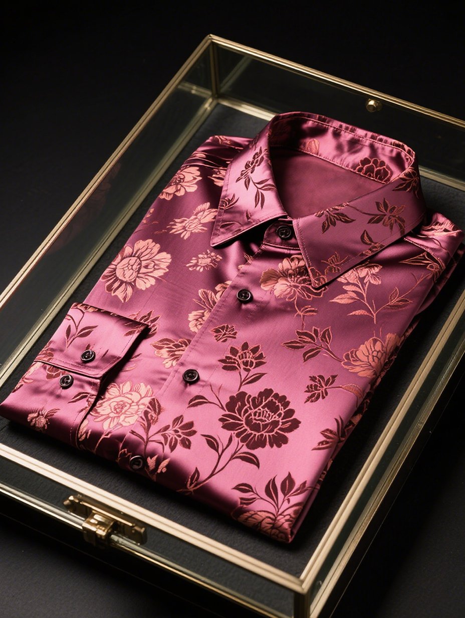 Camisa satén Luxe de manga larga con botones para hombre